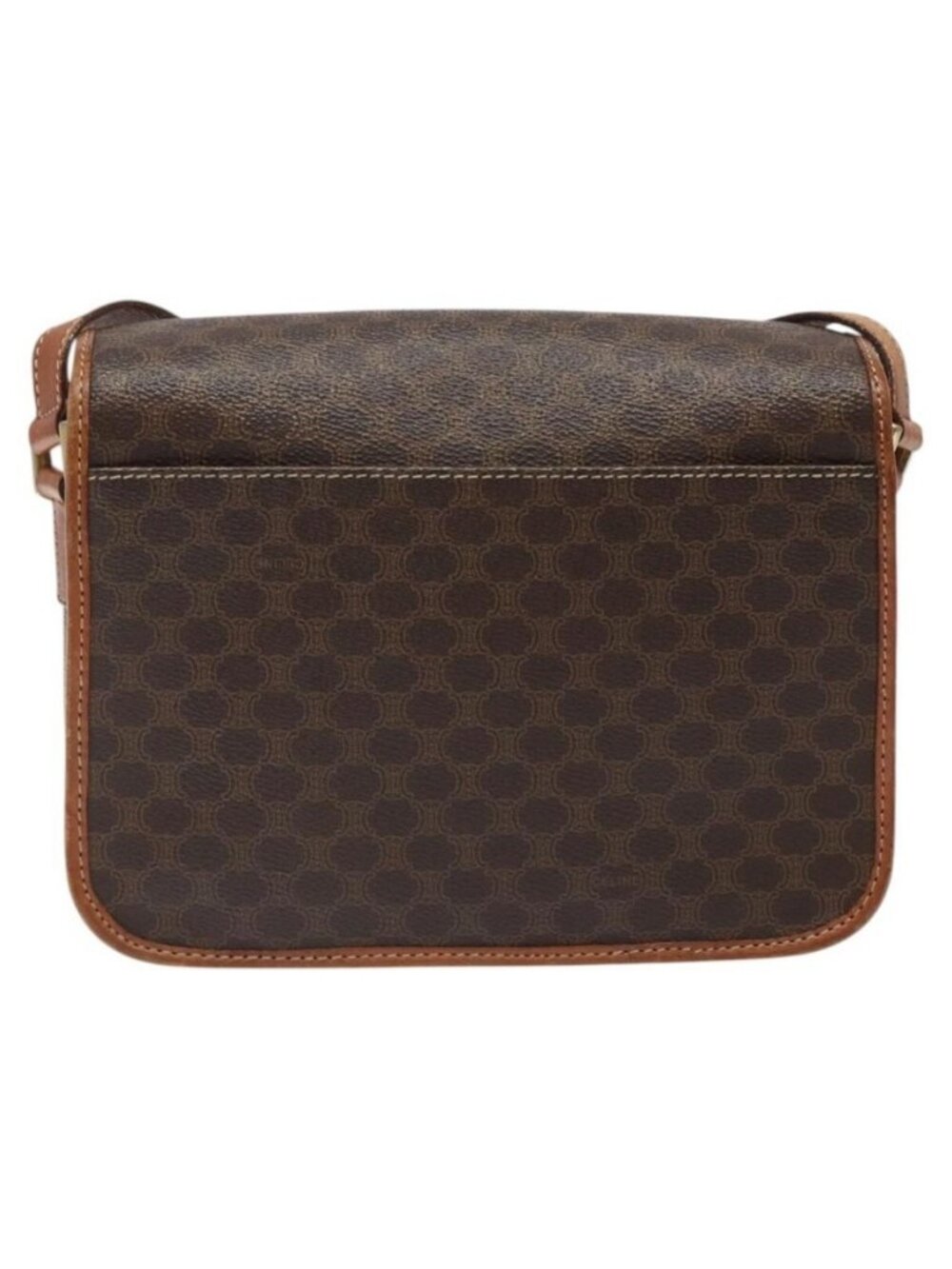 Authentic CELINE Macadam Canvas Circle Shoulder Bag PVC Leather Brown Gold - Picture 9 of 16